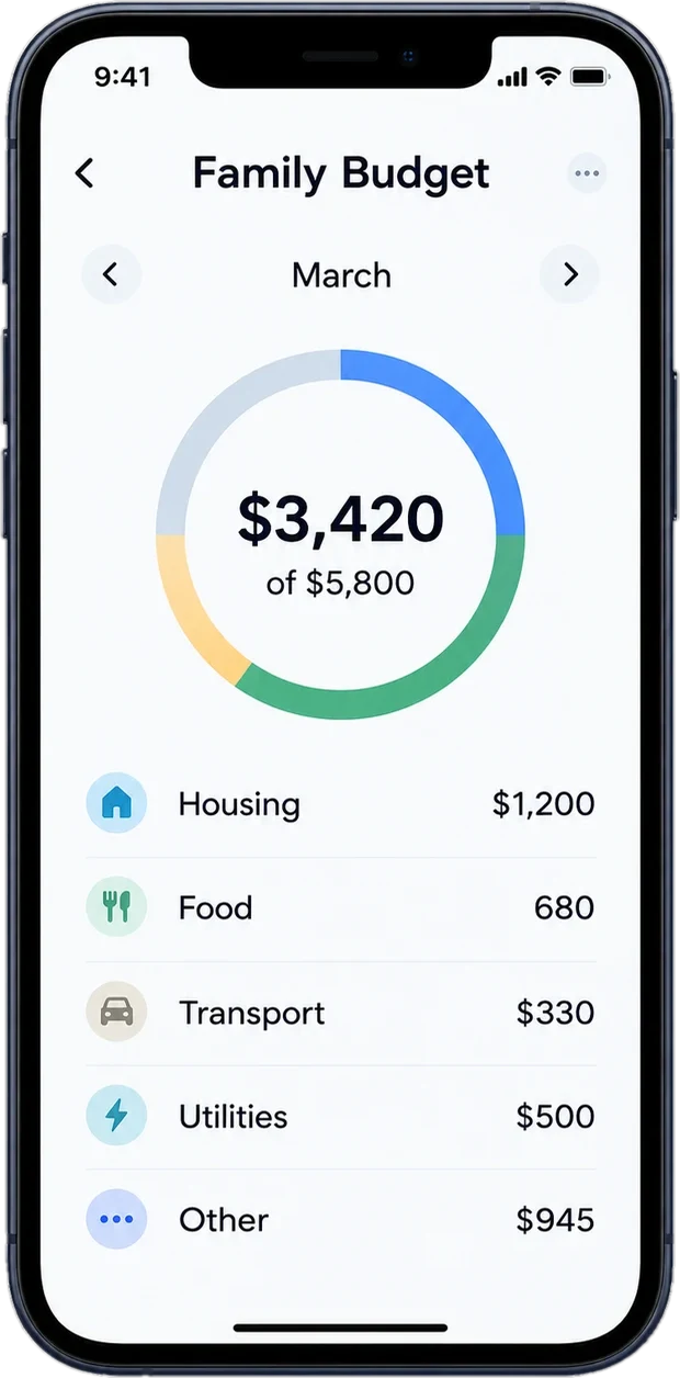 Example App: Family Budget with monthly spending by category